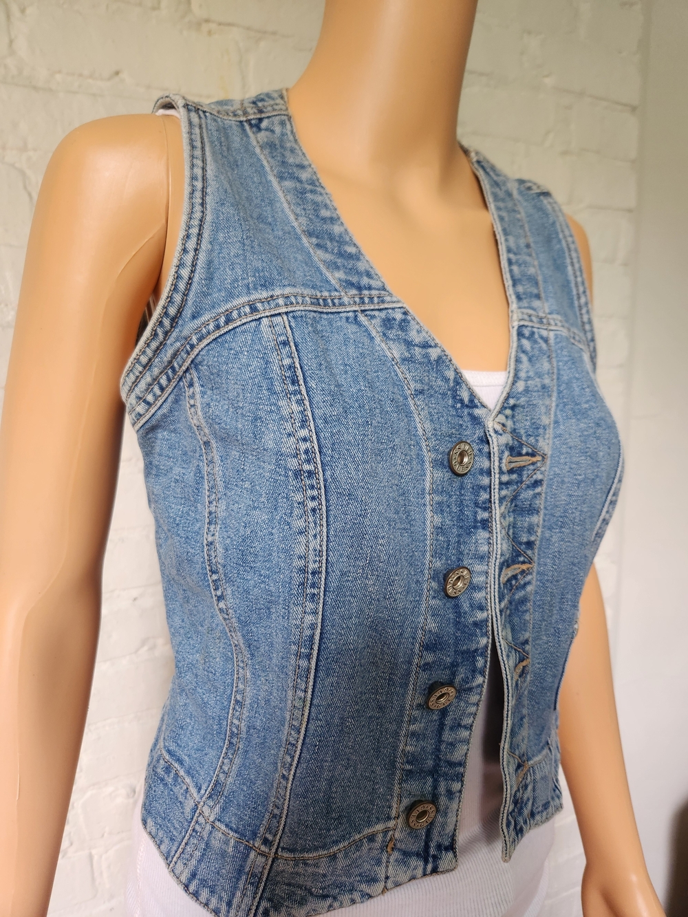 Guess Light Blue Denim Vest with Logo Patch - Picture 2 of 5